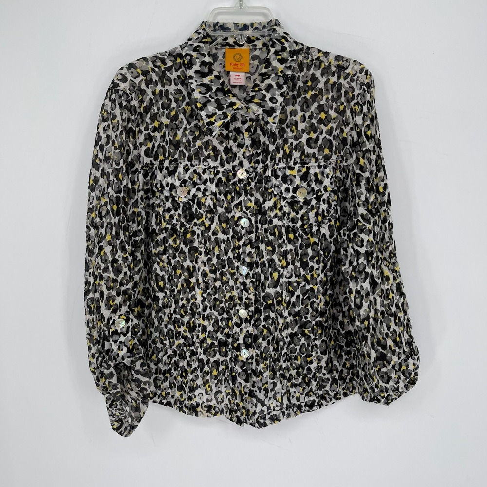 Ruby Rd Women's Multicolor Leopard Print Sheer Button Front Top Blouse Size 18W